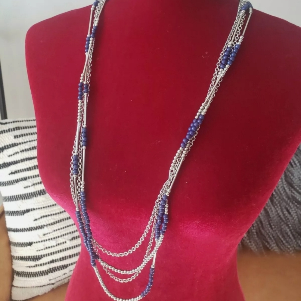 Unbranded Blue And Silver Beaded Necklace